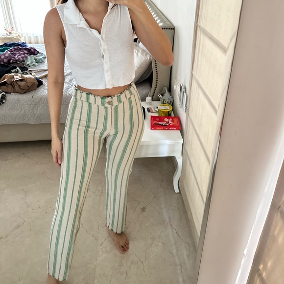 Zara Pants - White & green striped bohemian Size S ZARA pants with FREE white primark top.